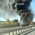 Incendiu pe A1 București – Pitești. O remorcă a fost cuprinsă de flăcări