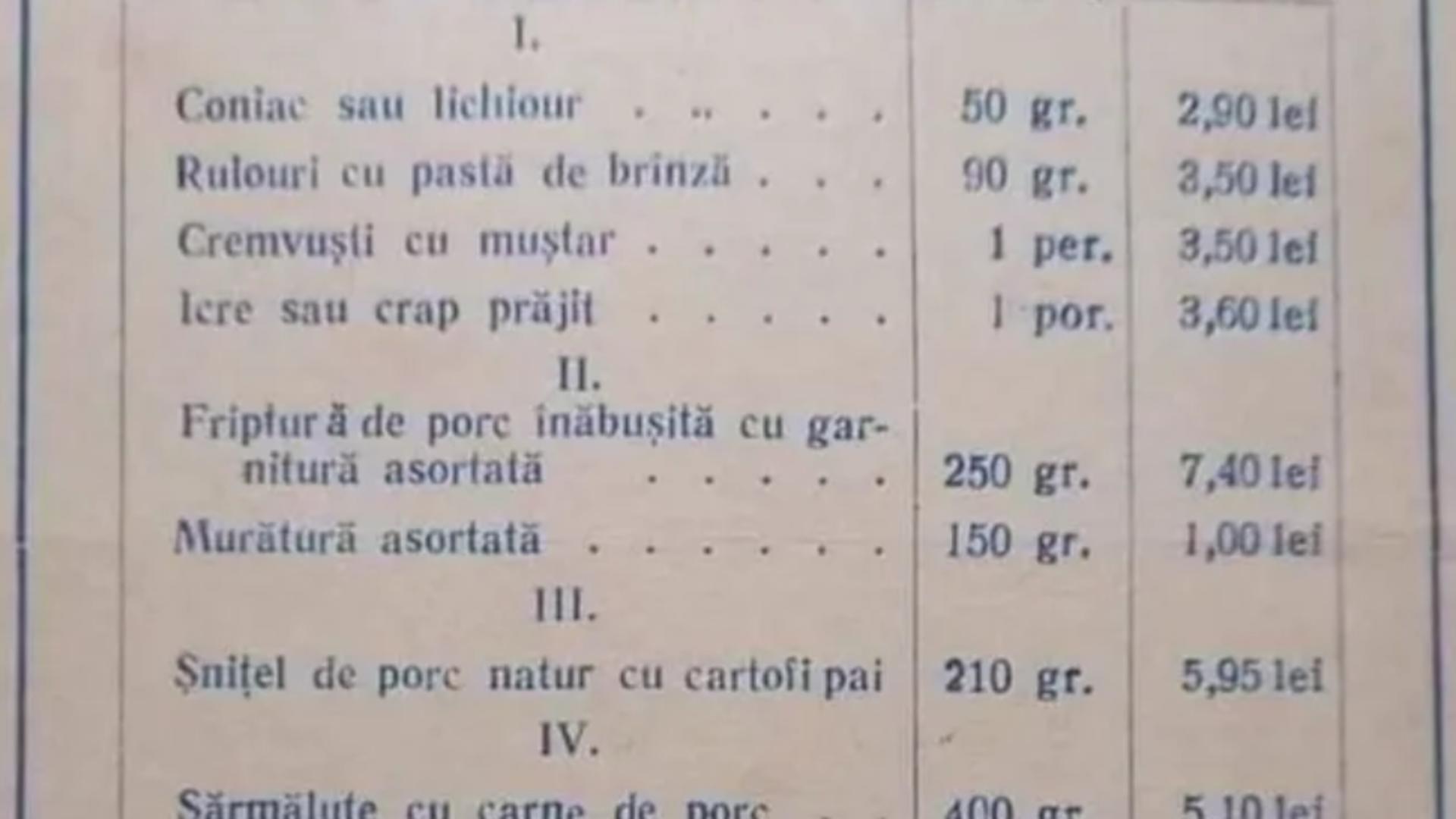 Cât costa meniul la un restaurant pentru Revelionul 1987-1988, puțin înainte de Revoluție