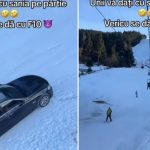 Șofer de BMW, filmat când urca cu mașina pe o pârtie de schi din Maramureș! Poliția s-a sesizat din oficu: IMAGINI halucinante