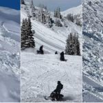 Turiști îngropați sub zăpadă în urma unei avalanșe. Au fost luați pe sus în timp ce se plimbau cu snowmobilele – VIDEO