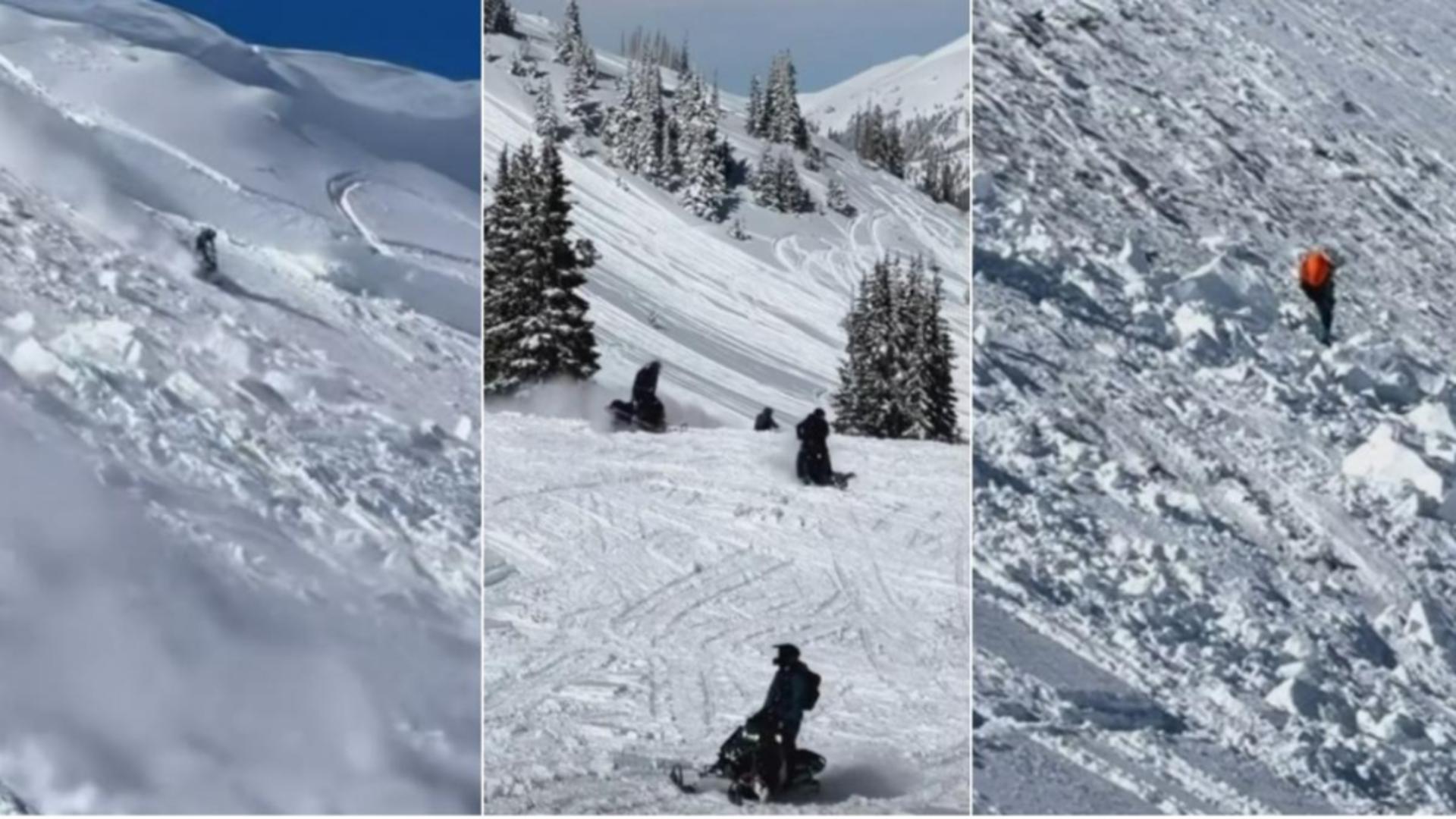 Turiști îngropați sub zăpadă în urma unei avalanșe. Au fost luați pe sus în timp ce se plimbau cu snowmobilele – VIDEO