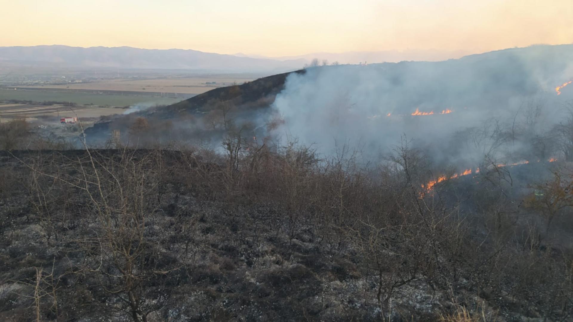 Incendii puternice de vegetație în județul Hunedoara. Peste 90 de hectare de pășuni și litieră de pădure au fost afectate