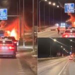 Accident rutier grav în Sibiu. Un autobuz și un autoturism au luat foc, după ce s-au ciocnit violent