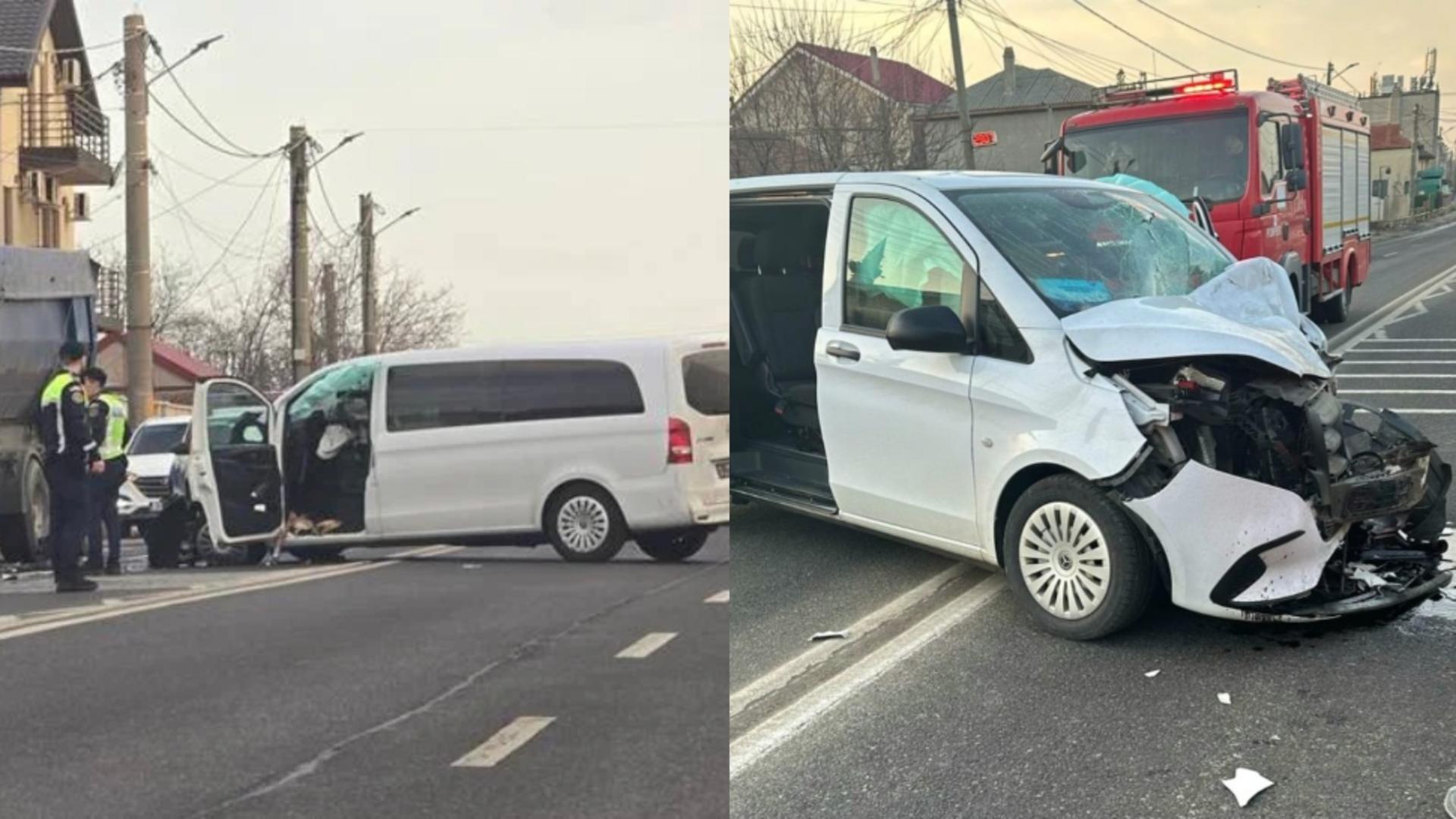 Accident rutier grav la intrarea în Tuzla. Un bărbat a fost rănit, după ce un micobuz s-a ciocnit violent cu un TIR