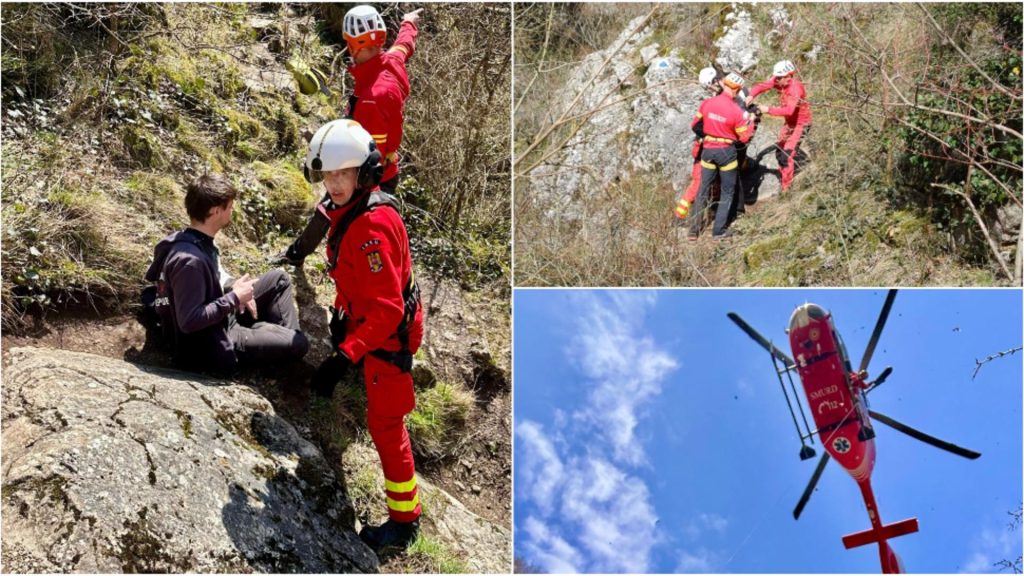 Intervenție dificilă în Defileul Cheile Turenilor. Un tânăr de 24 de ani a fost salvat cu ajutorul elicopterului SMURD