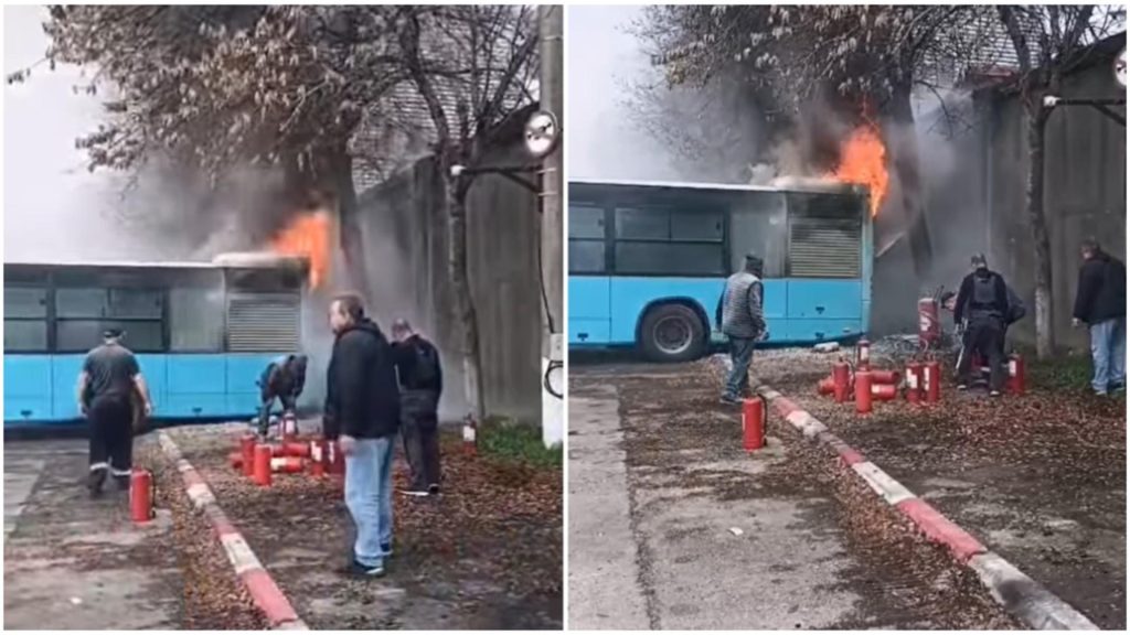 Incendiu în Capitală. Un autobuz STB a luat foc la Autobaza Nordului. VIDEO