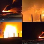 Trafic blocat pe autostrada A1. Un TIR a luat foc în apropiere de localitatea Margina din judeţul Timiş