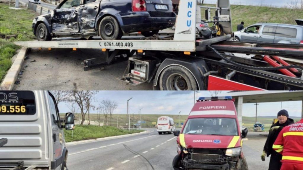 Grav accident rutier în Botoșani. Coliziune între o ambulanță și un autoturism