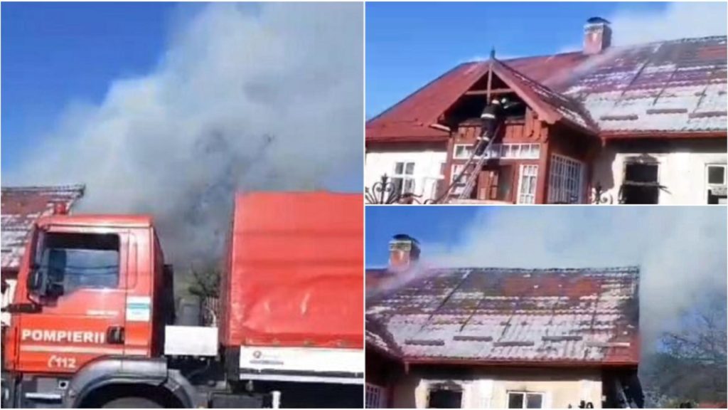 Incendiu de proporții la o casă din județul Suceava. Pompierii intervin cu 7 autospeciale