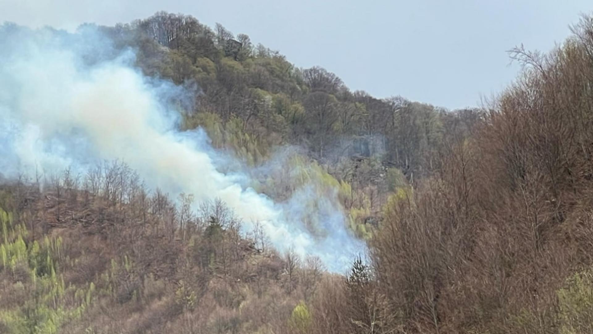 Incendiu devastator de vegetație în Argeș. Suprafața afectată este de 24 de hectare – elicopterul Black Hawk a intervenit în misiunea de stingere a focului