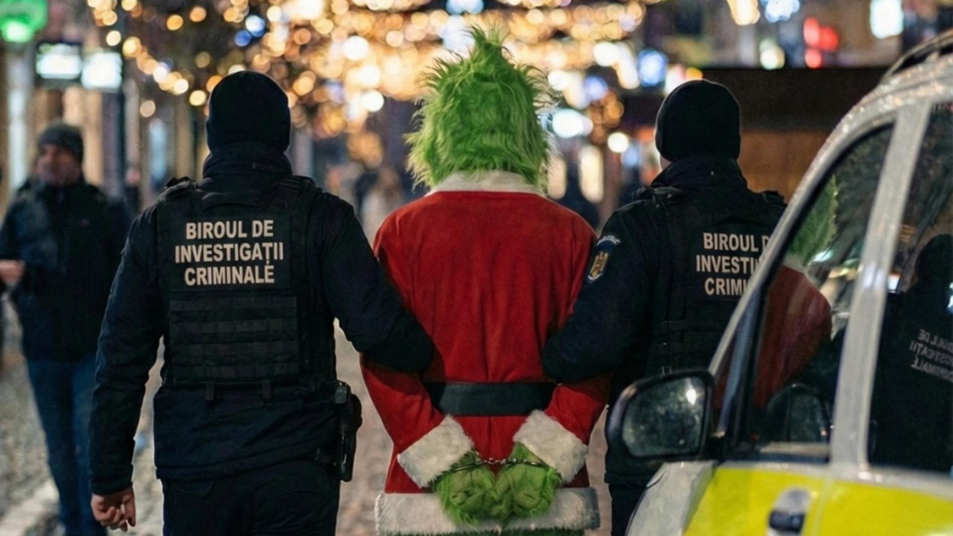 „Grinch de România” a fost prins. Un tânăr de 23 de ani, reținut la Bistrița pentru furt și distrugerea decorațiunilor de sărbători