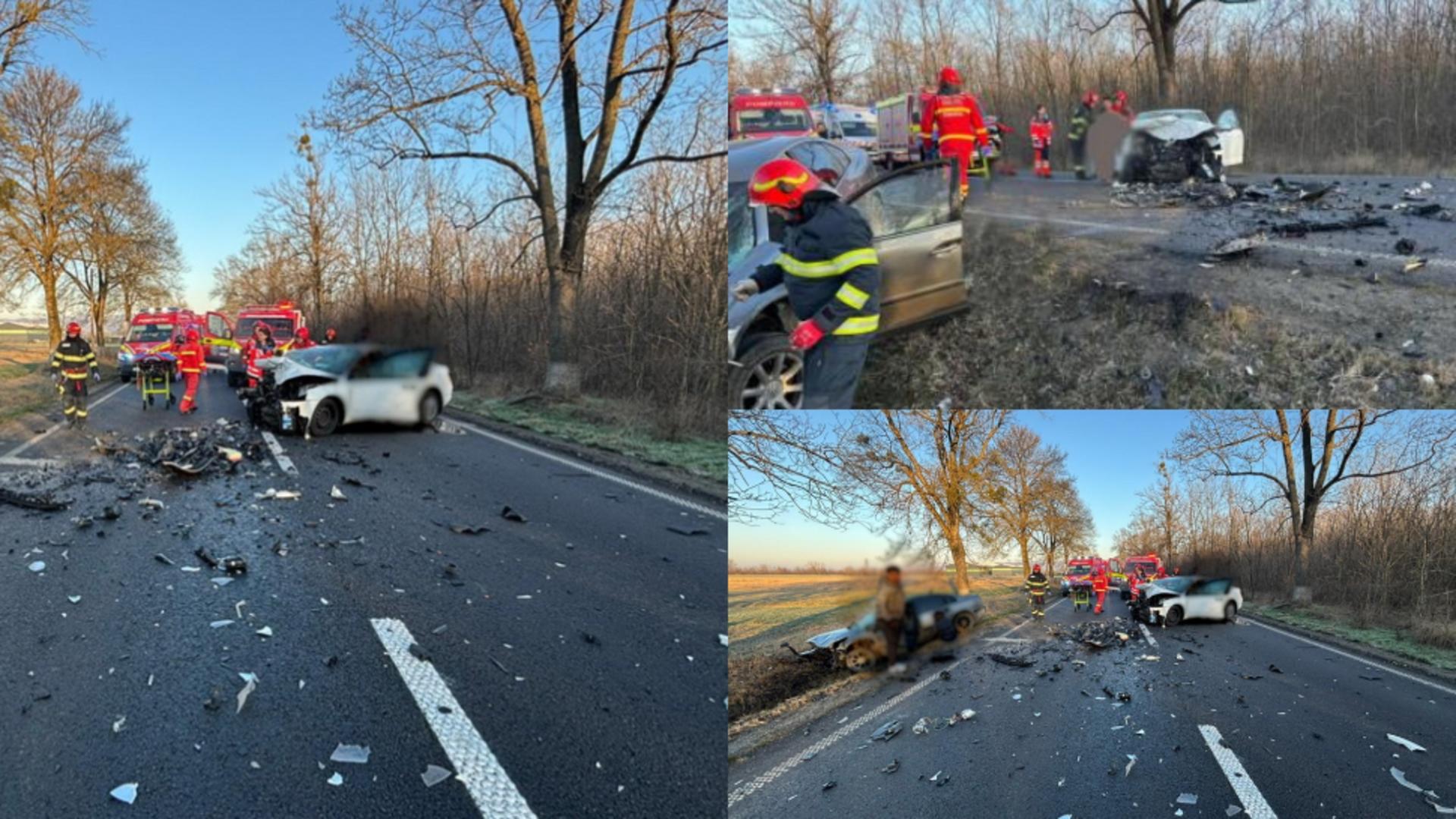 Trafic blocat pe DN1, în județul Bihor. Trei persoane rănite, după ce două mașini s-au ciocnit violent