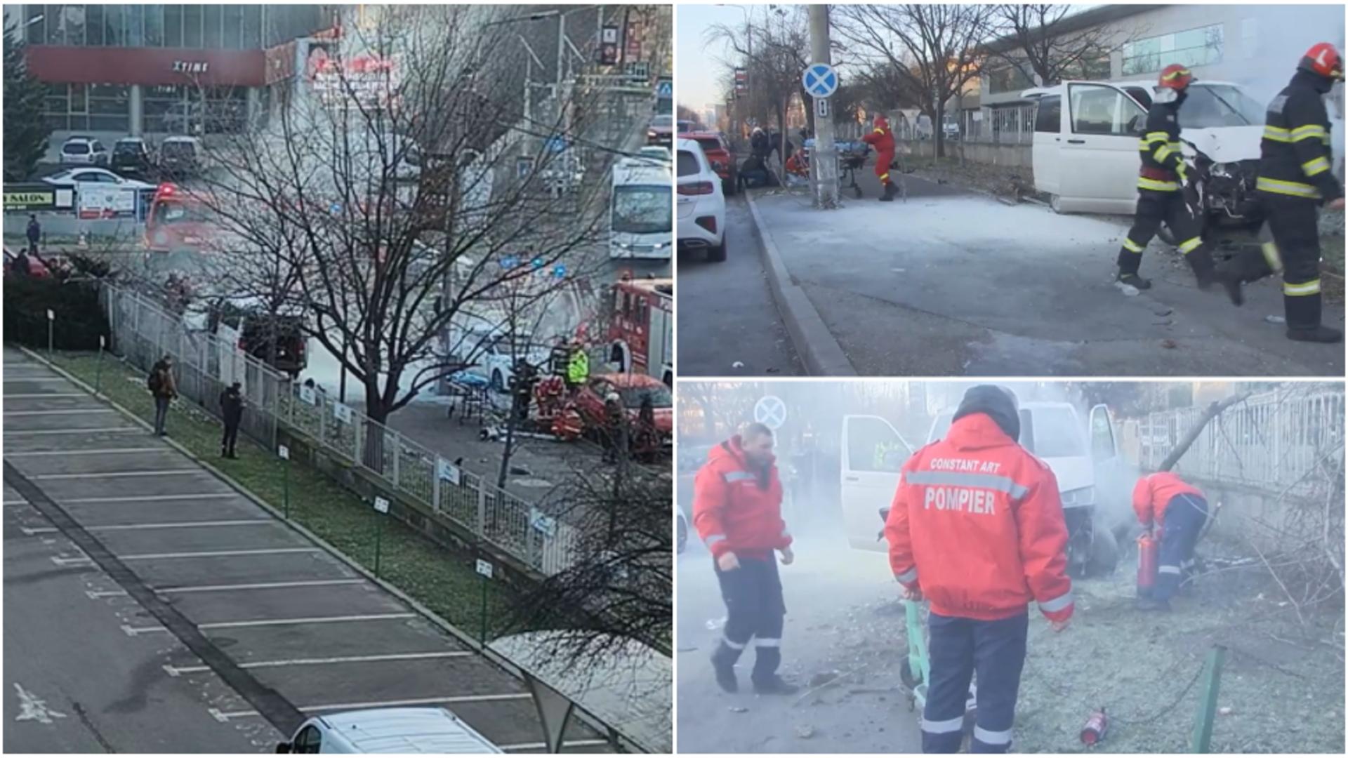 Accident în București. O femeie a fost rănită de o dubă care a intrat pe trotuar -FOTO
