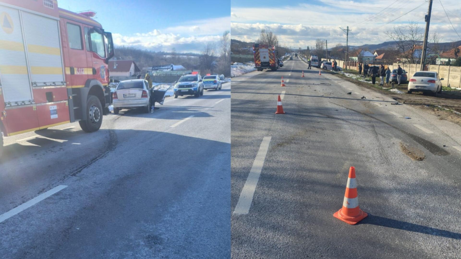 Accident în județul Mehedinți. Două persoane au fost rănite, după ce două mașini s-au ciocnit violent