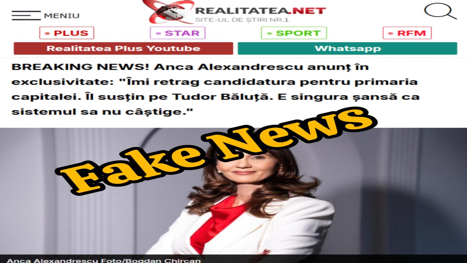 Anca Alexandrescu și realitatea.net, victimele unui fals grosolan. Un fake news lansat pe X anunță retragerea candidatei independente – FOTO