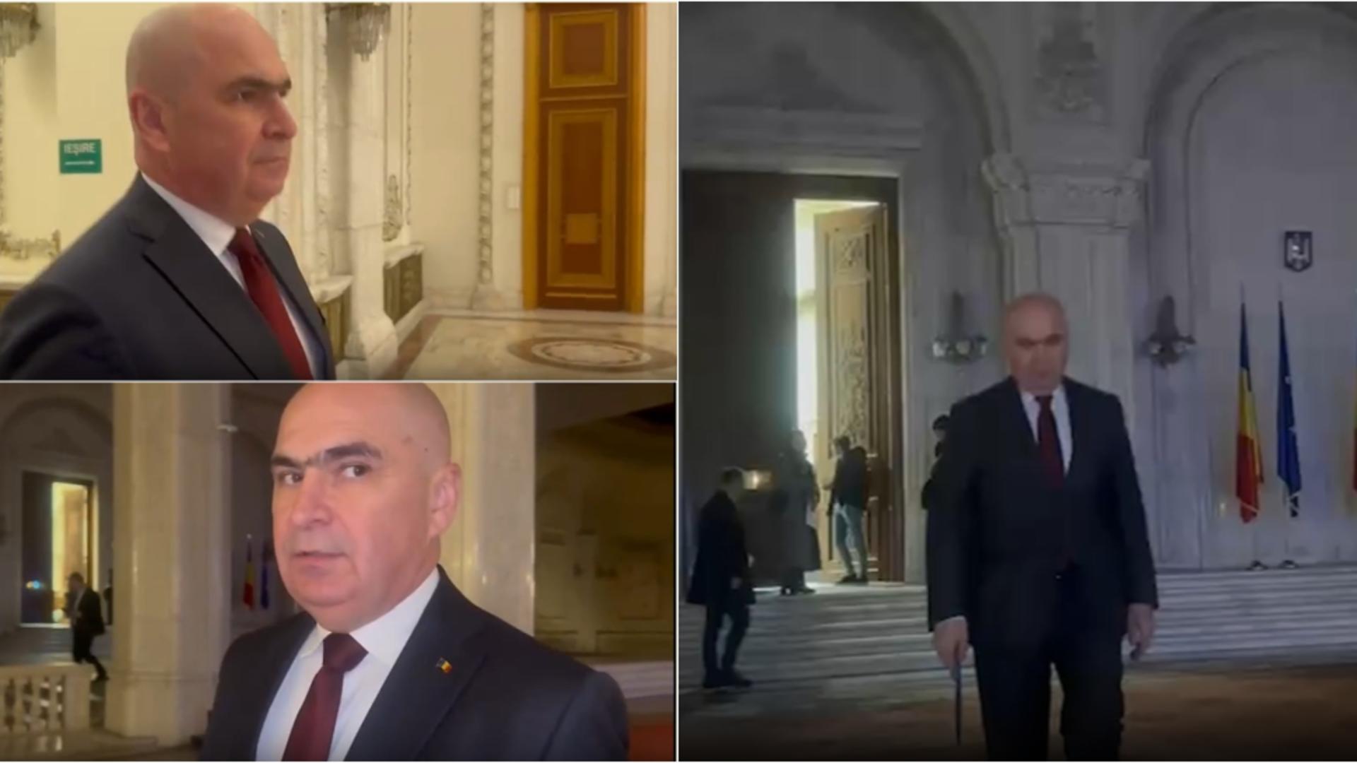 Bolojan fuge din nou de jurnaliști pe holurile Parlamentului. Tăcere absolută, mesajul premierului de sărbători -VIDEO