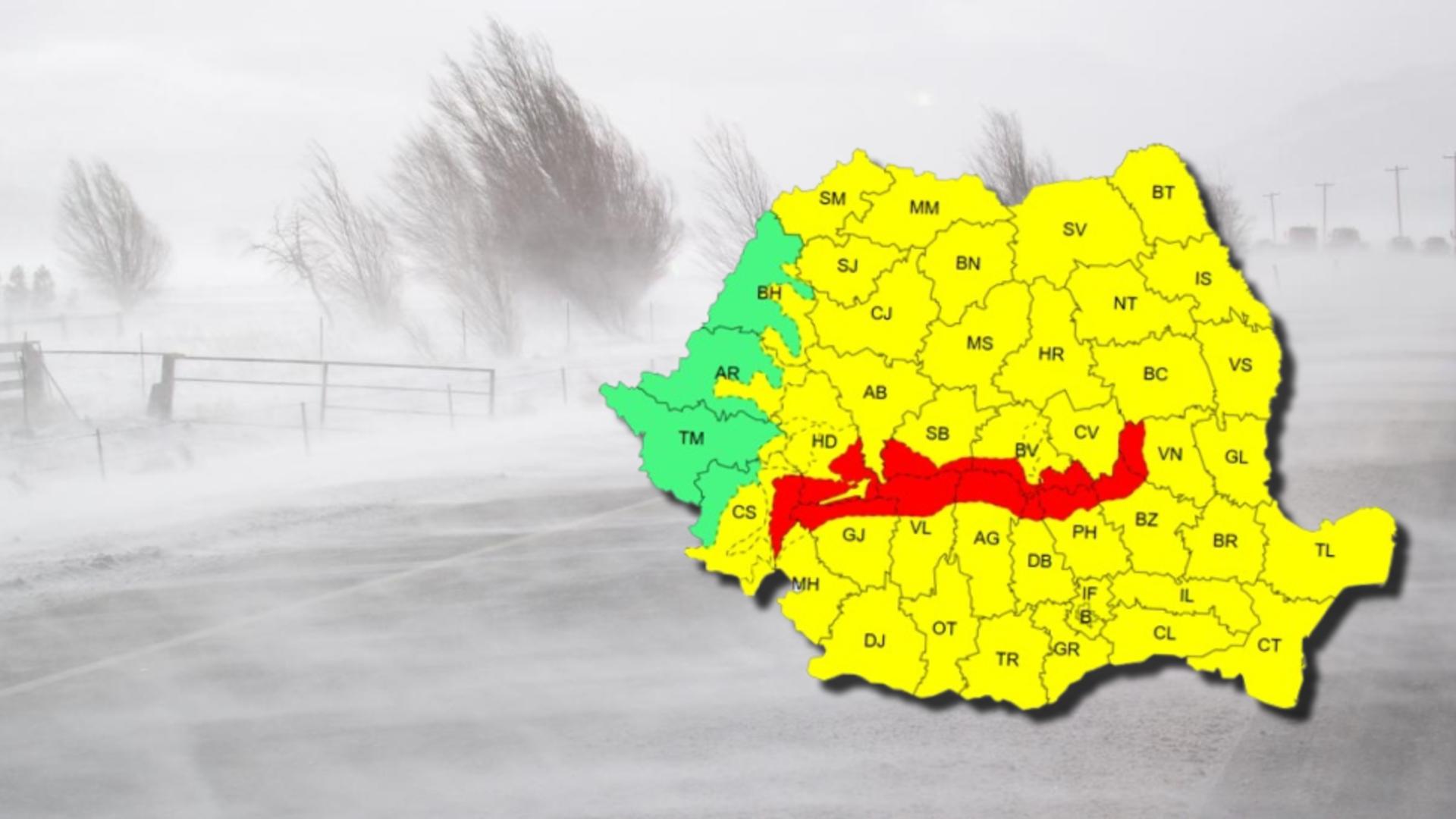 Urgia albă se abate asupra României! Cod ROȘU de viscol în mai multe zone -HARTA
