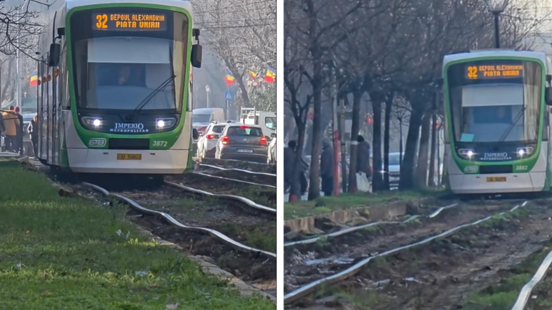 Halucinant. Tramvaiele din Rahova au ajuns să facă acrobații pe șinele deformate. „Se leagănă precum corăbiile”. VIDEO