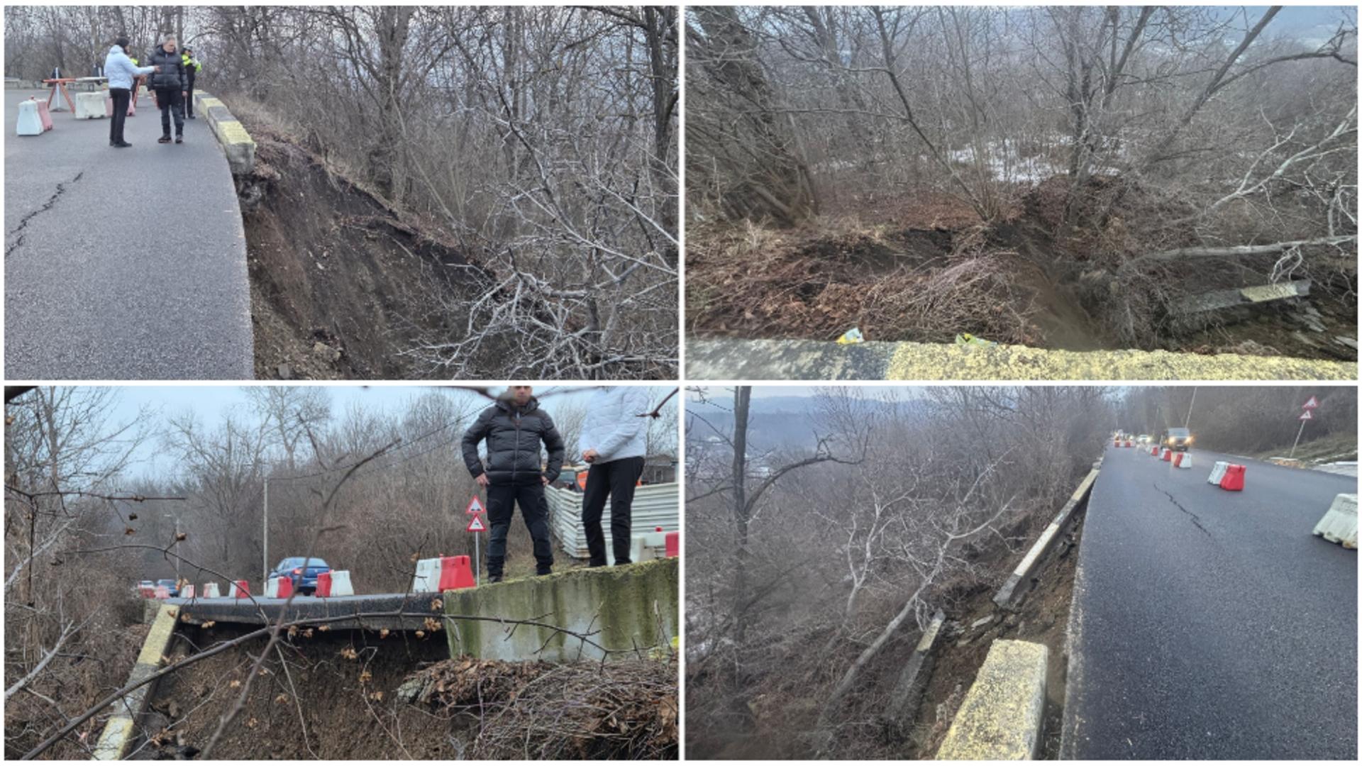 Alertă în municipiul Câmpina. Alunecare de teren urmată de prăbușirea terasamentului pe Bulevardul Carol I – FOTO