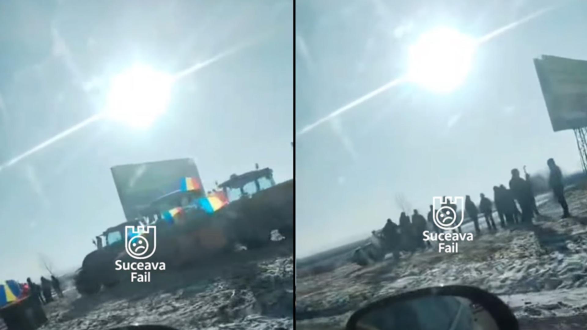 Protest spontan al fermierilor din Suceava: oamenii au ieșit pe șosele cu zeci de tractoare – VIDEO