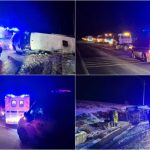 Alertă în județul Suceava. Un microbuz cu 11 persoane s-a răsturnat pe șosea-FOTO